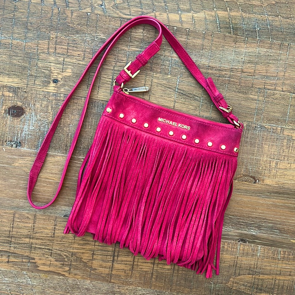 Michael Kors pink suede fringe bag